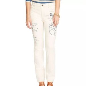 LAUREN JEANS NWOT Natural Beige Nautical Prints Straight Leg Jeans 6